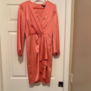 Alex Marie Coral Satin Long Sleeve Dress